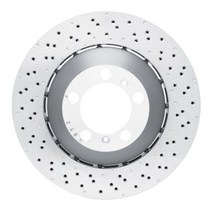 Porsche 911 Brake Rotor (1) - Front Right - R1 Concepts - Drilled Carbon Alloy GeoMET - `13-`19
